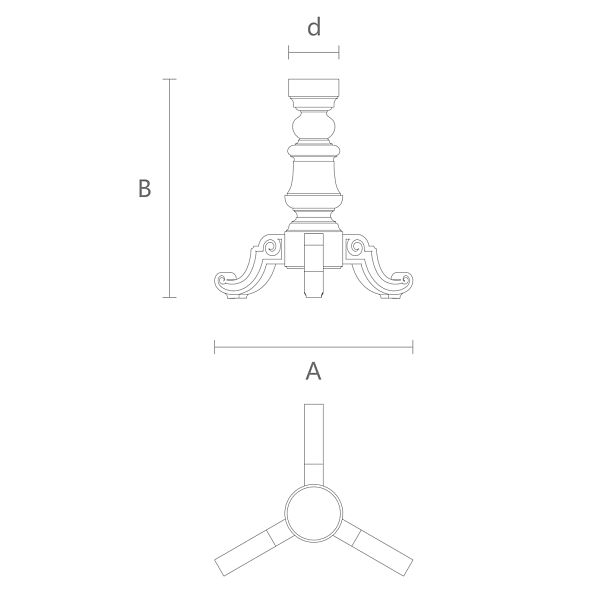Схема резного подстолья STL-007 из массива дерева с тремя ножками