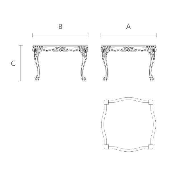 Чертеж резной каркас стола STL-002 из массива дуба или бука с резными ножками и царгами,