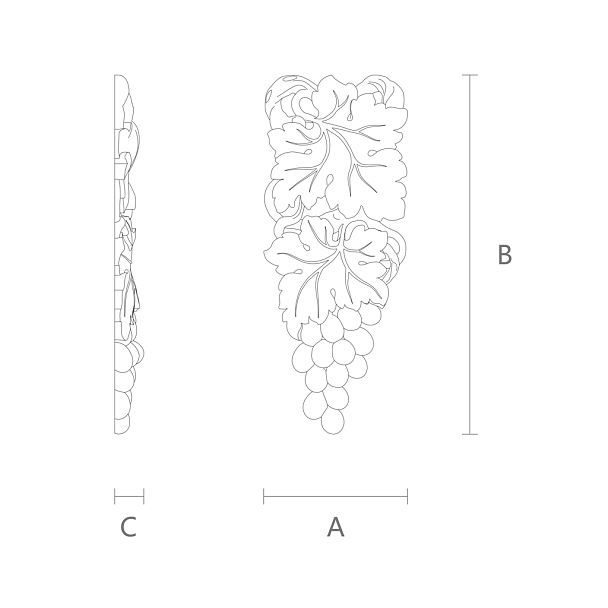 Накладка из дерева с резным узором в виде листьев и гроздей - накладка N-254R чертеж