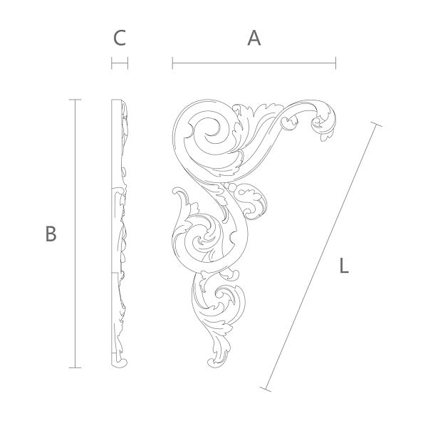 Резная накладка N-323L  деревянный декоративный элемент чертеж