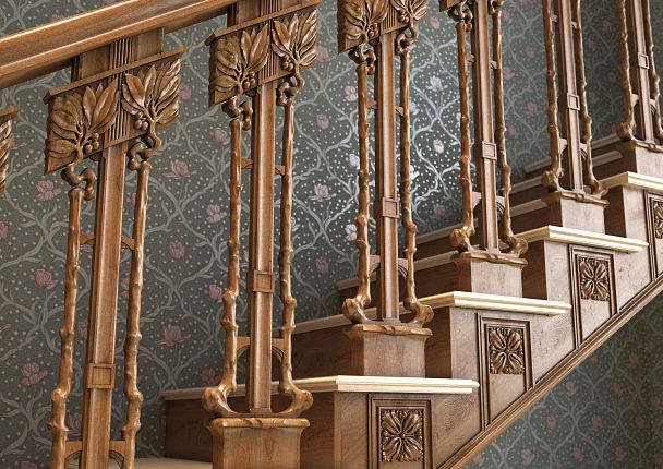 Элемент деревянной лестницы с изящным и стильным дизайном