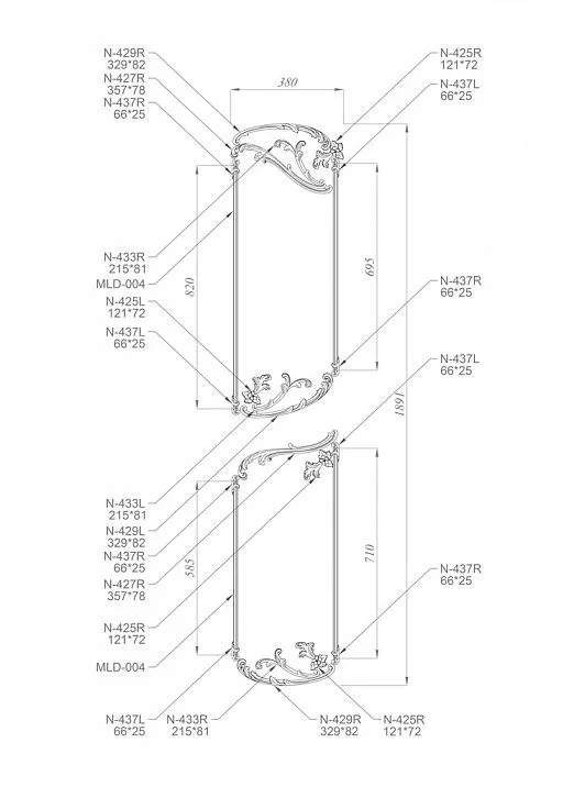 Эксклюзивные деревянные накладки C-010-1-1R чертеж