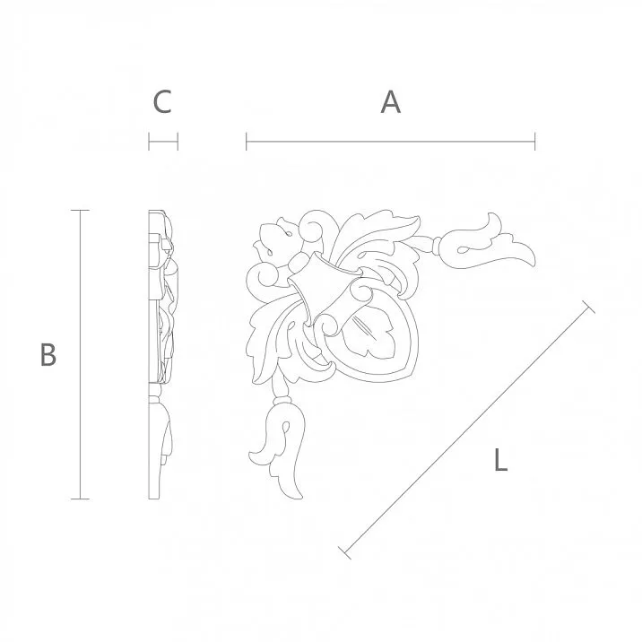 Накладной элемент из дерева с ручной резьбой по мотивам цветочной композиции чертеж