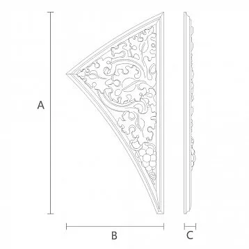 Накладной элемент из дерева с цветочным узором - резная накладка N-351R чертеж