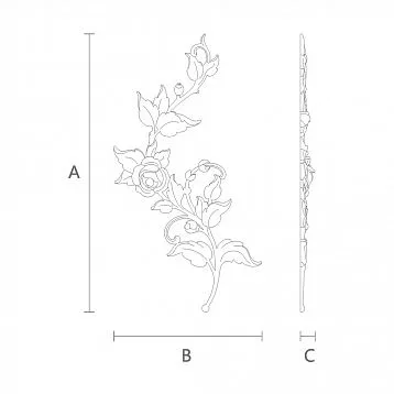 Декоративный элемент из дерева с веткой с цветком N-468R чертеж