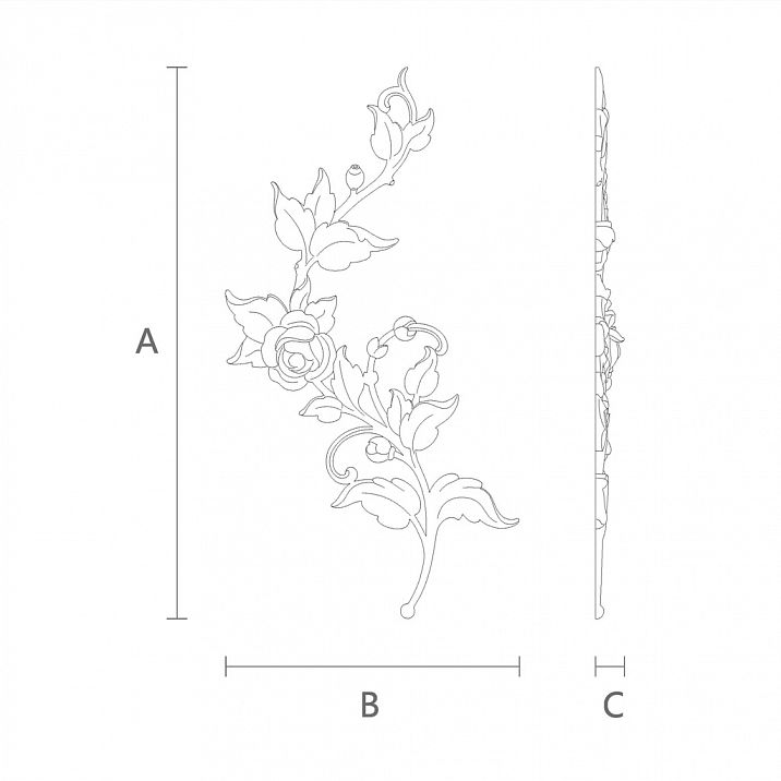 Декоративный элемент из дерева с веткой с цветком N-468R чертеж