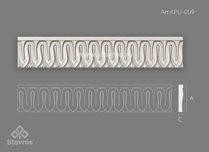 Резной погонаж из полиуретана KPU-009 размером 74 мм, Основной каталог товаров