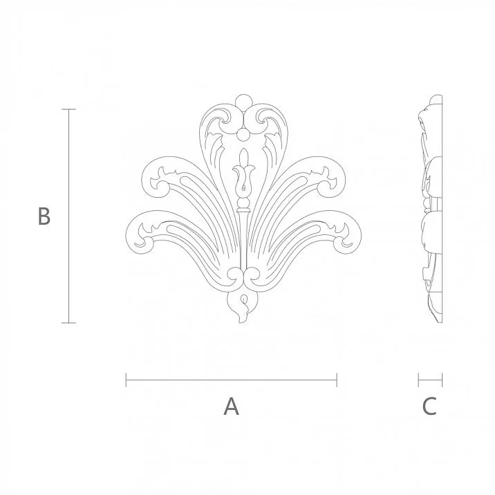 Накладка из дуба или бука с резным цветочным мотивом чертеж