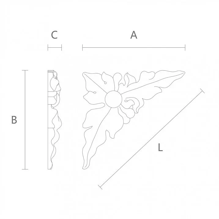 Угловая накладка N-226L из дерева с изящным резным узором чертеж