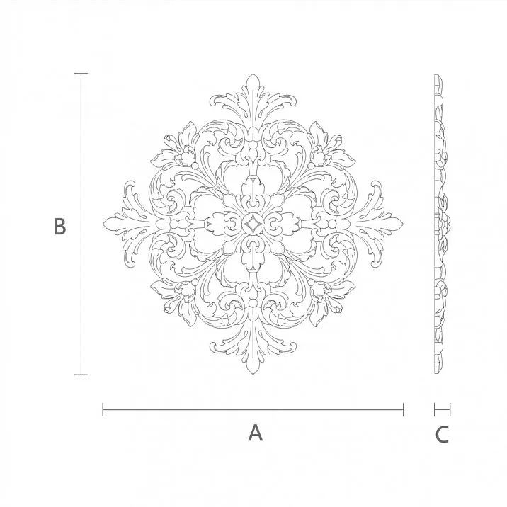 Цветочная накладка из дерева N-421, резная, изготовлена в магазине декора Stavros чертеж