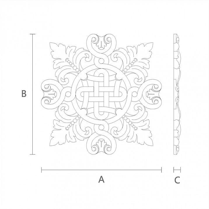 Накладной элемент из дерева с цветочной резьбой чертеж
