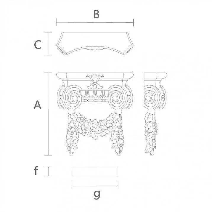Чертеж резная капитель КЛ-058 из массива дерева