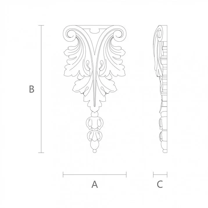 Декоративный элемент из дерева с резьбой по дереву в стиле барокко чертеж