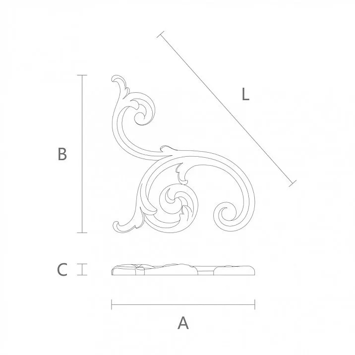 Резная накладка N-285L деревянная в винтажном стиле чертеж