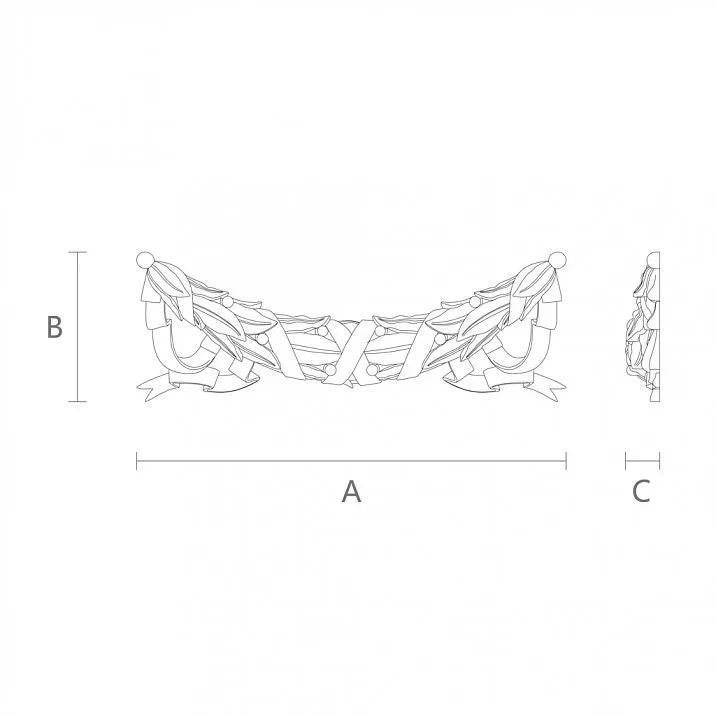 Резная накладка N-030 из дерева - представлена в четырех размерах  чертеж