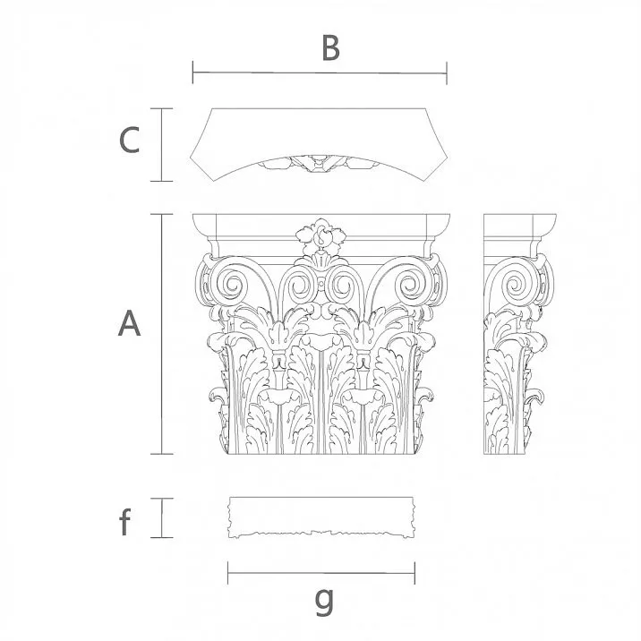 Резная Капитель в Дизайне Мебели KL-055 чертеж