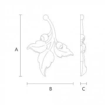 Накладной элемент из дерева с резной веточкой и листьями N-470L чертеж