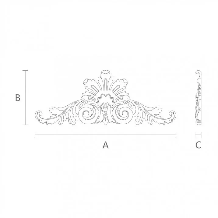Резная накладка NPU-251 из полиуретана, лепнина цветов чертеж