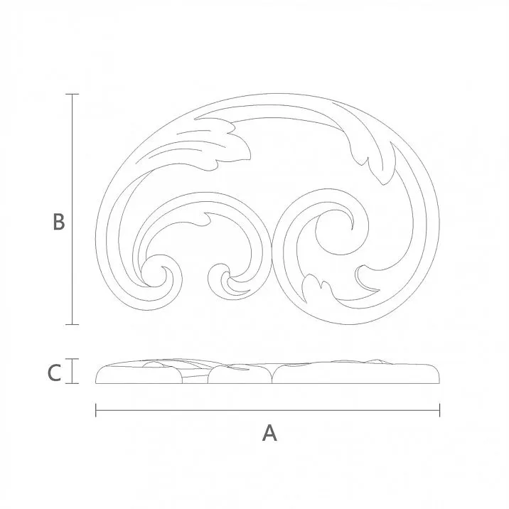 Резная накладка N-292R из дерева с  орнаментом чертеж