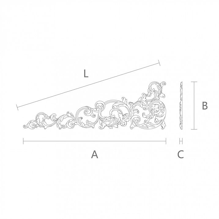Резная накладка N-442L - красивый и недорогой элемент декора из дерева чертеж