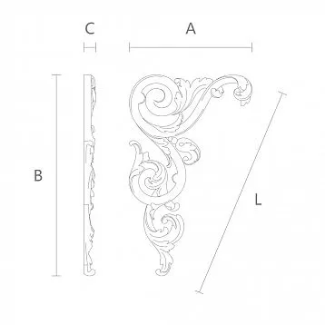 Резная накладка N-323L  деревянный декоративный элемент чертеж