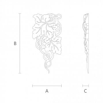 Накладка из дерева с резным узором в виде листьев и гроздей - накладка N-252L чертеж