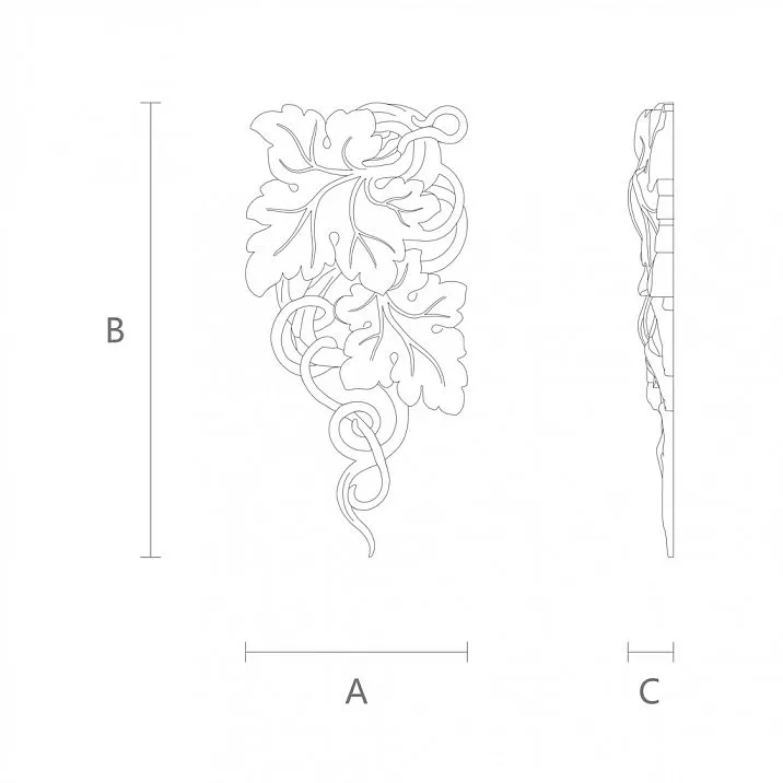 Накладка из дерева с резным узором в виде листьев и гроздей - накладка N-252L чертеж