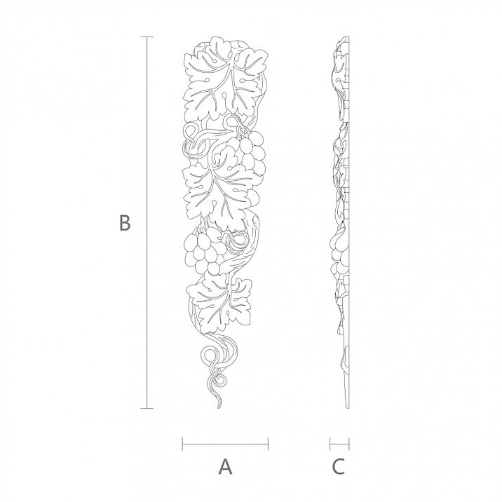 Накладка из дерева с резным узором в виде листьев и гроздей - накладка N-253L чертеж